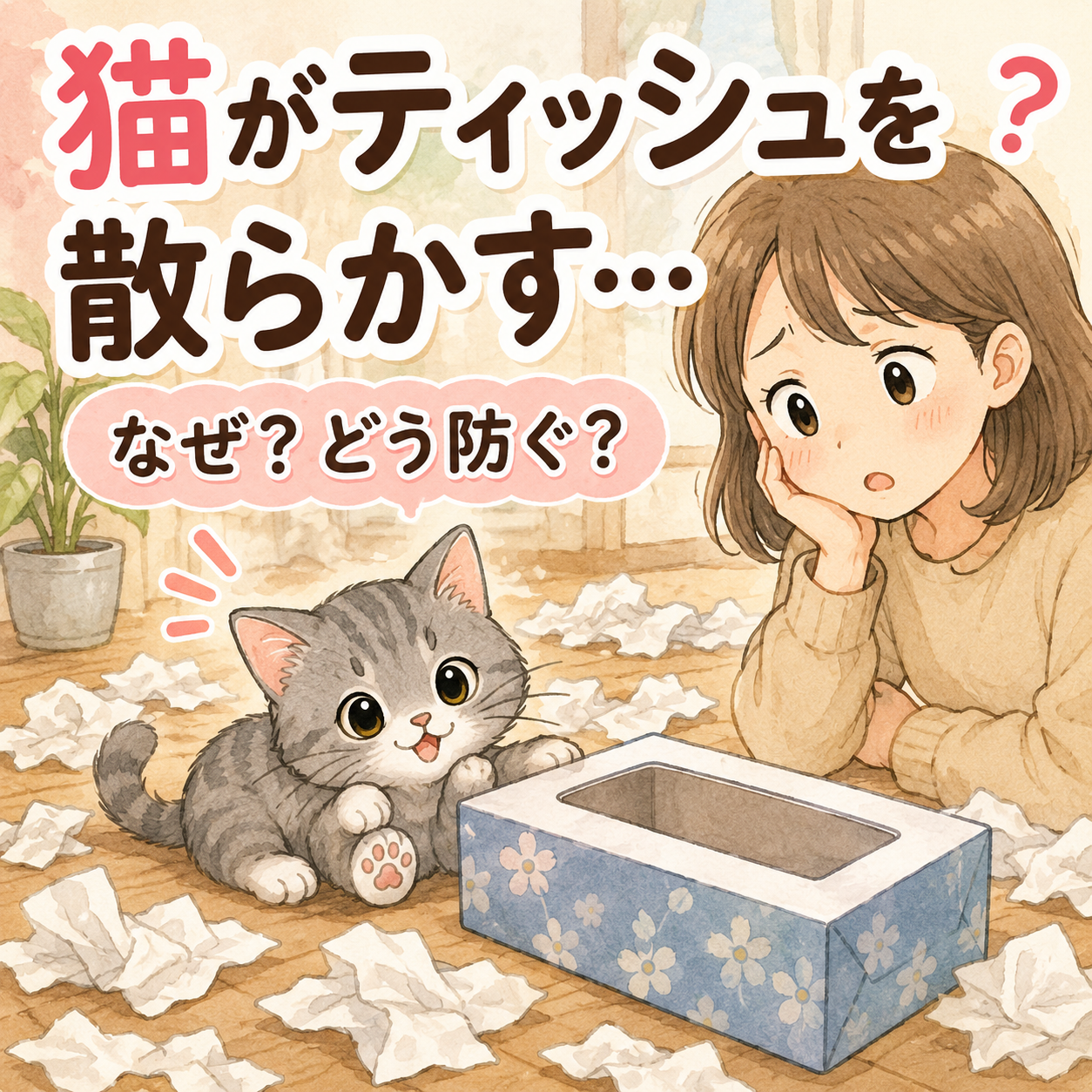ティッシュ箱を空にされる