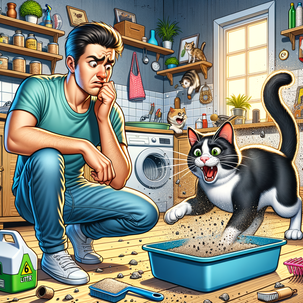 猫砂が飛び散る